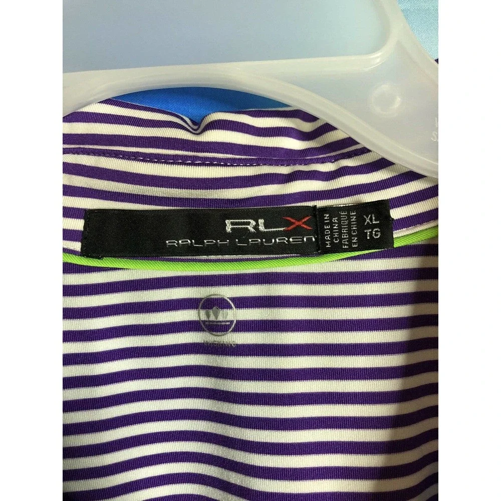 Ralph Lauren RLX Men's Polo Shirt Stripe Purple And White Size XL - Picture 5 of 7